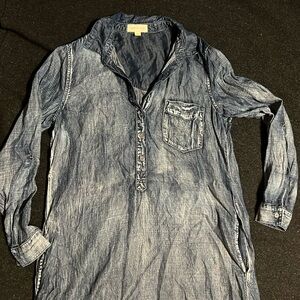Cloth & Stone Chambray Denim Long Sleeve Shirt Dress w/ Pockets Sz Medium